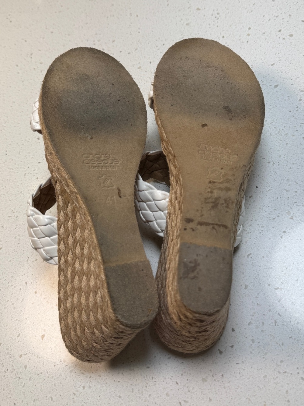 André Assous Aria Espadrille White Braided Leather Wedge Sandals Spain Size 10.5 - Picture 9 of 9